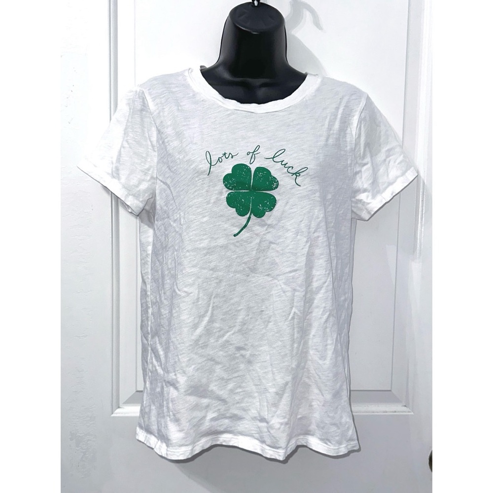 LOFT Outlet white graphic t-shirt “Lots of Luck” Tee size Large